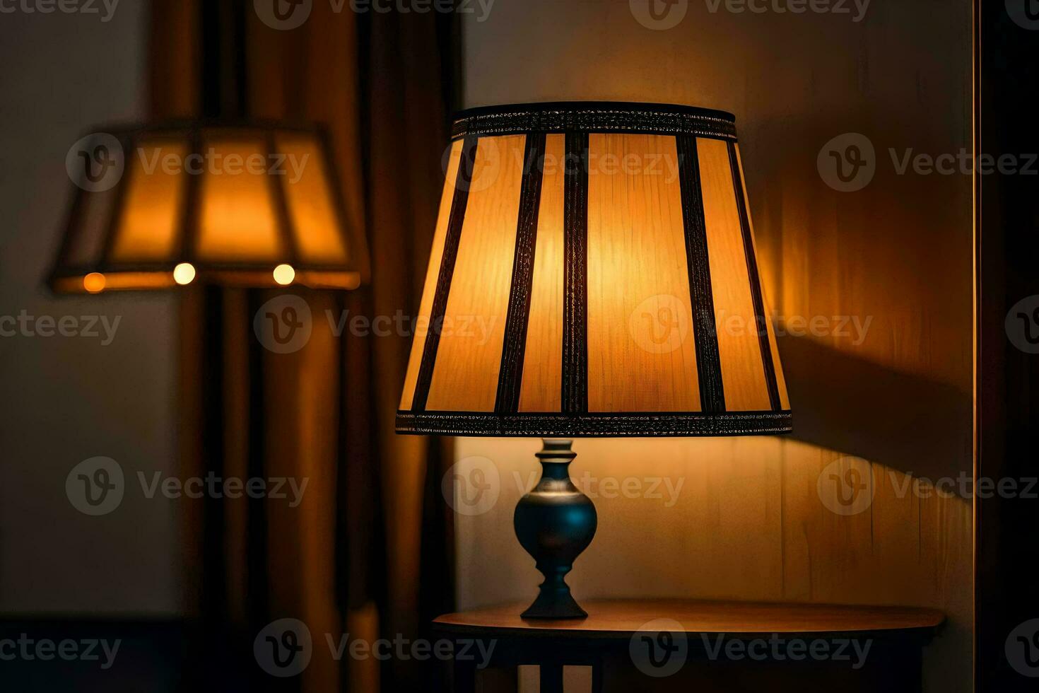 een lamp Aan een tafel in een kamer. ai-gegenereerd foto