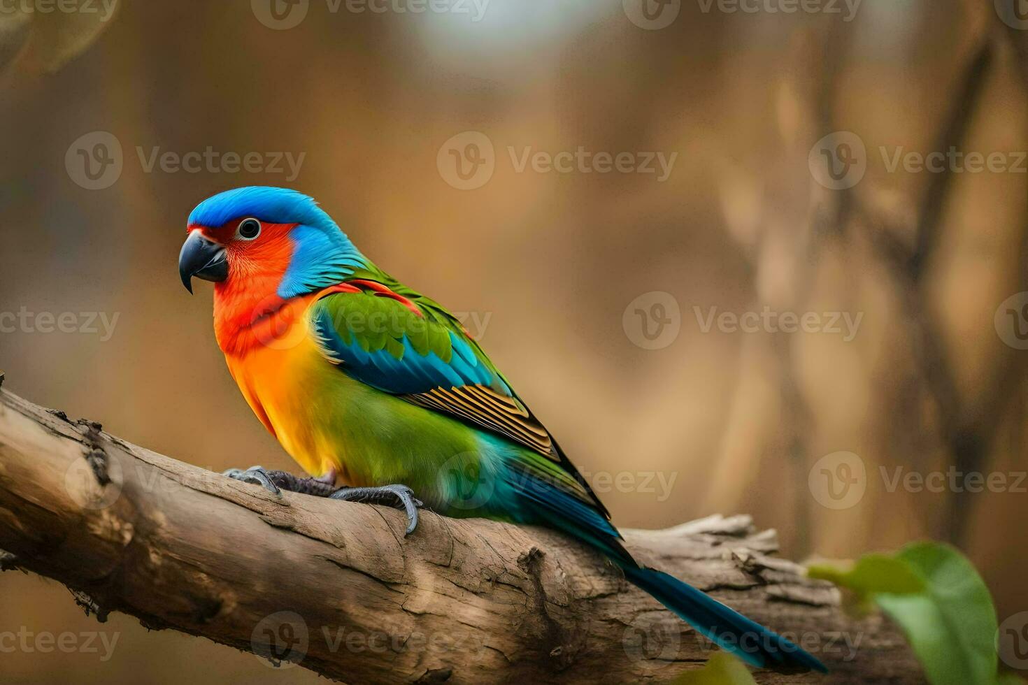 een kleurrijk vogel zit Aan een Afdeling. ai-gegenereerd foto