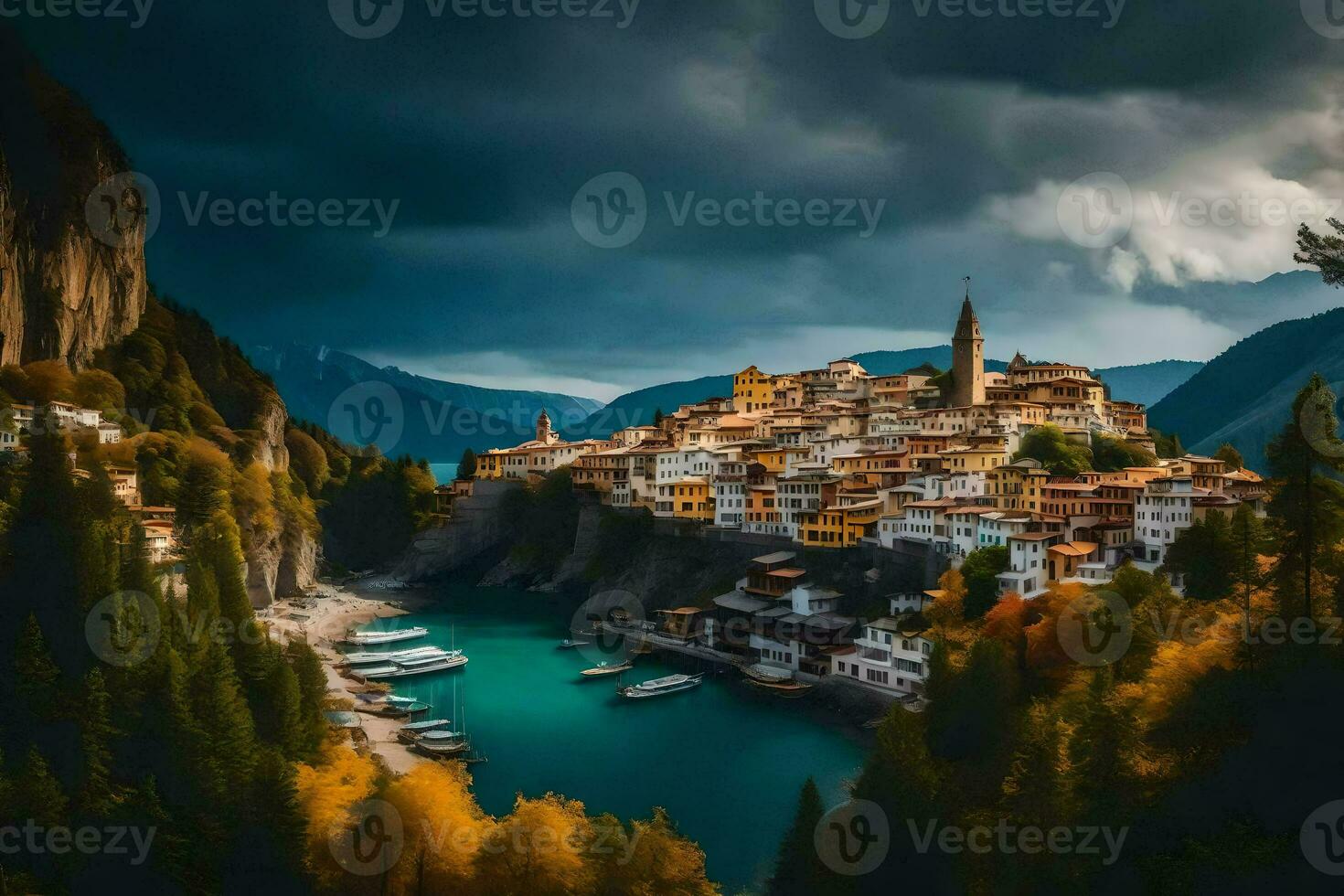 de stad- van borovec in de bergen van Italië. ai-gegenereerd foto