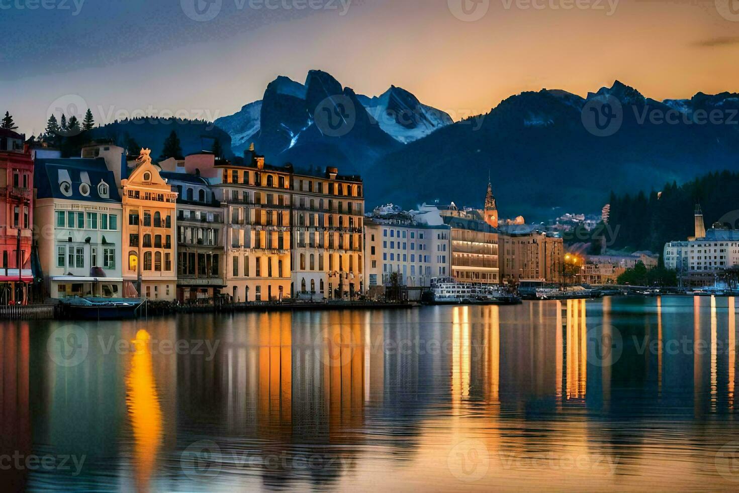 de stad van ljubljana, Slovenië, Bij schemering. ai-gegenereerd foto