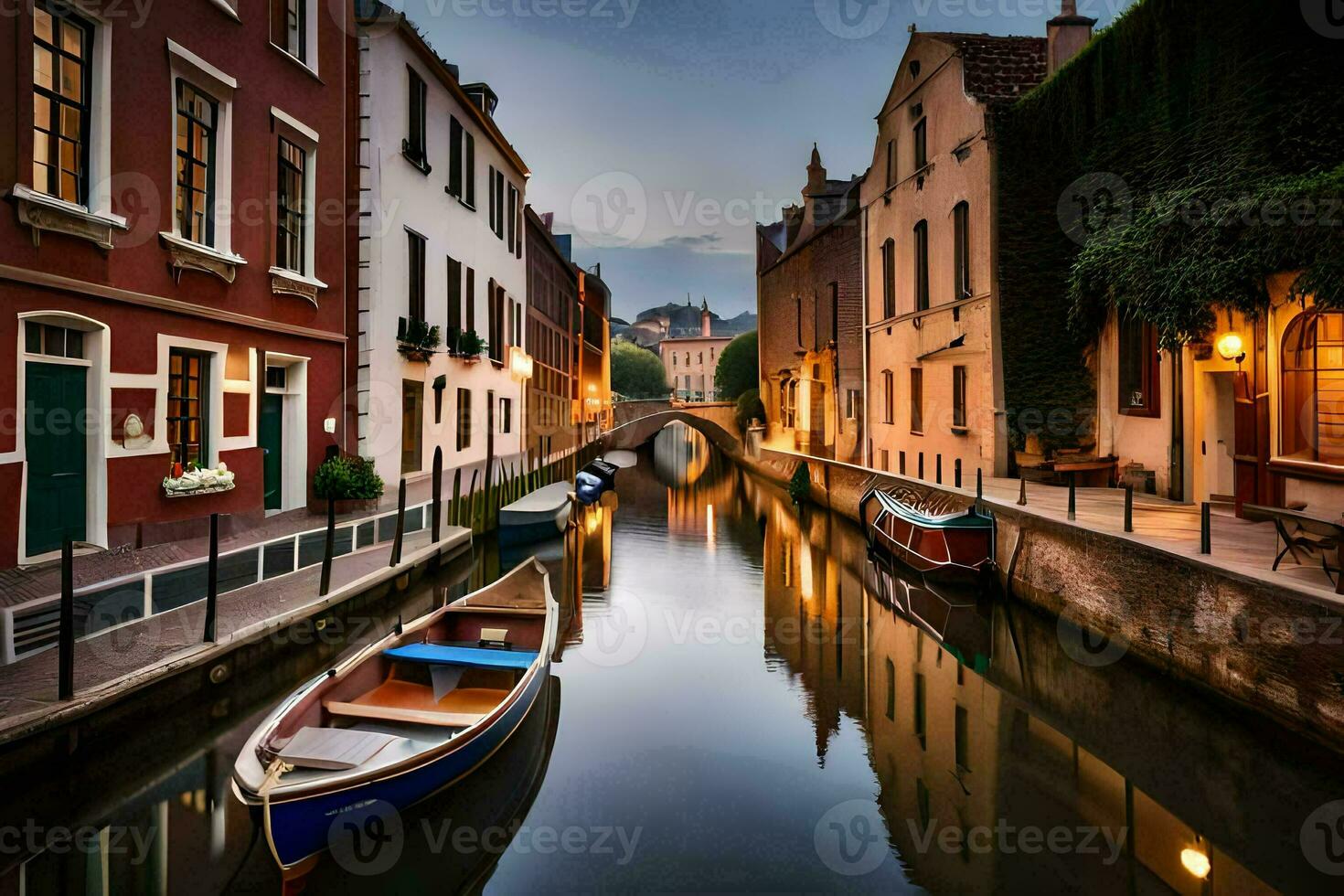 een kanaal in Brugge, belgië. ai-gegenereerd foto