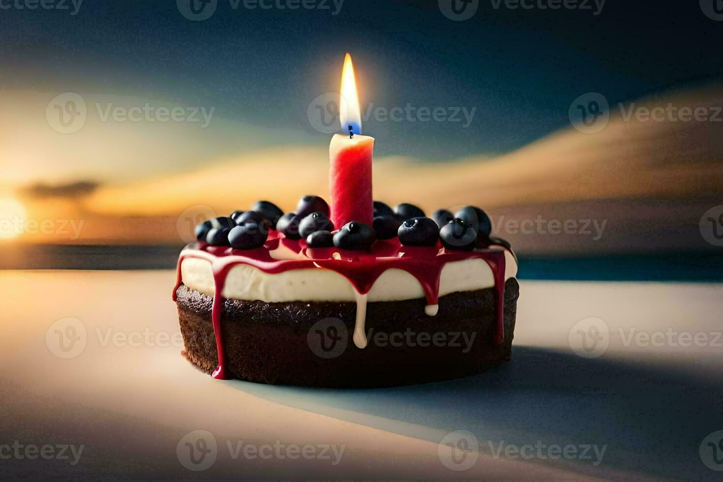 een verjaardag taart met een kaars Aan top. ai-gegenereerd foto