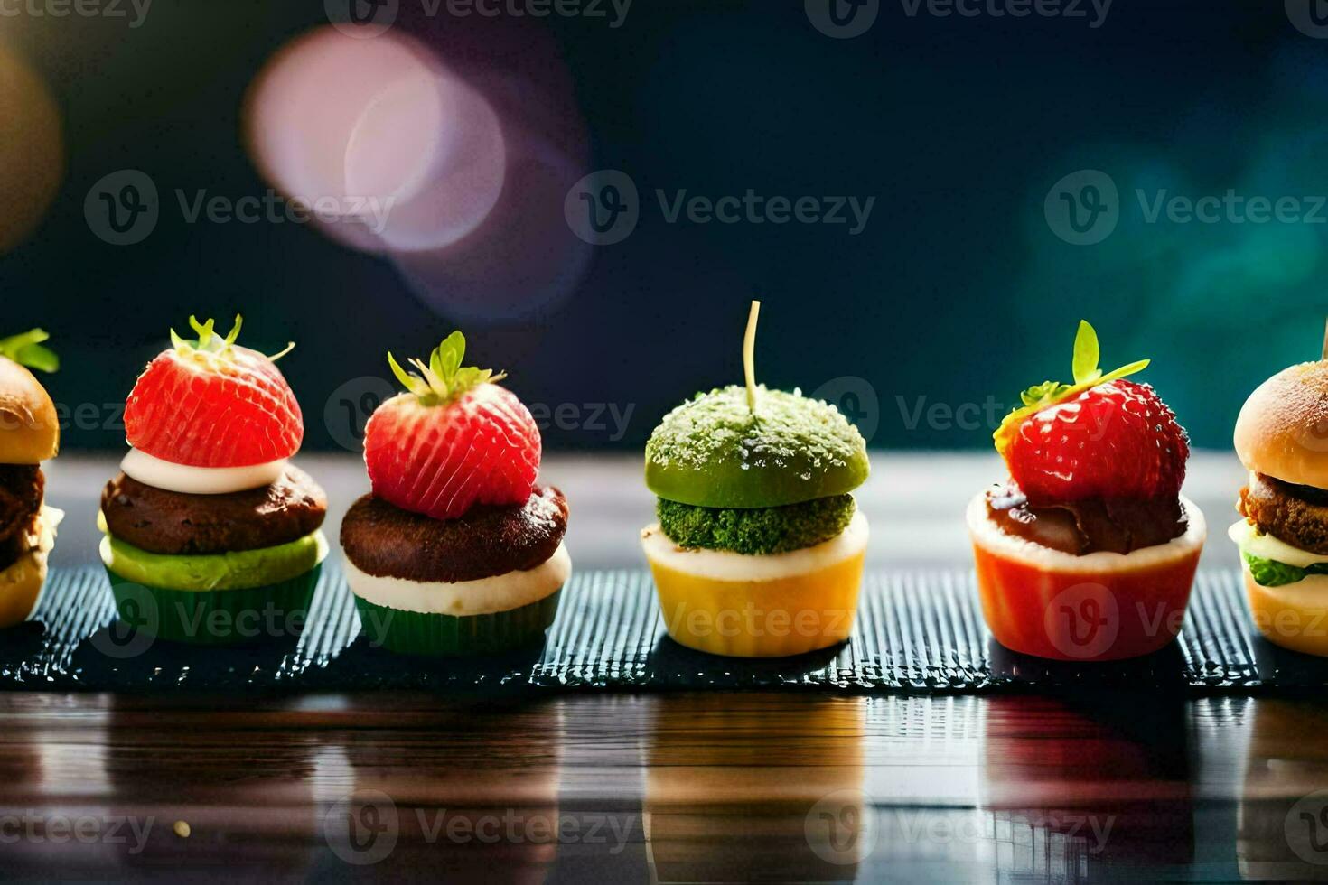 mini hamburgers met aardbeien en andere toppings. ai-gegenereerd foto