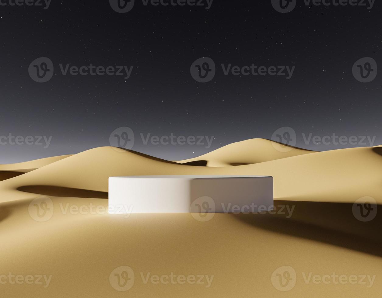 podium op woestijnduinen met sterrenhemel foto