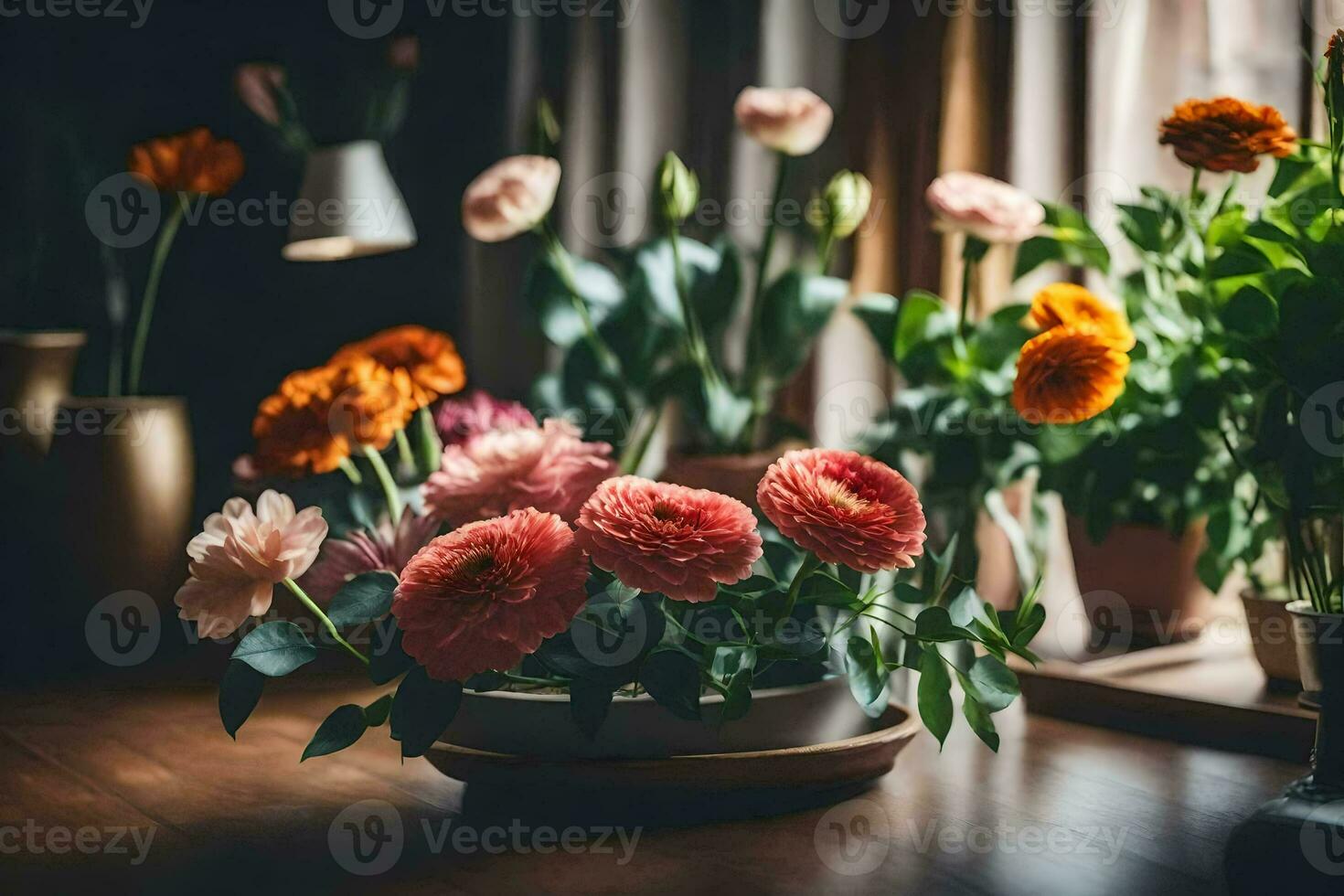 bloemen in een vaas Aan een tafel. ai-gegenereerd foto