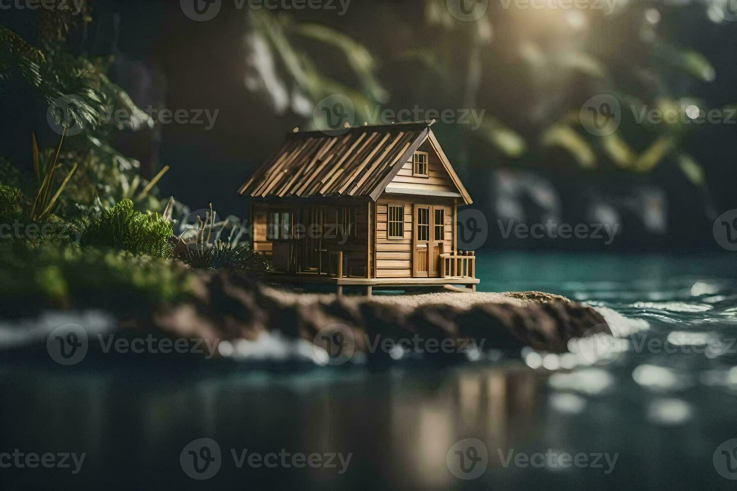 klein huis Aan de eiland. ai-gegenereerd foto