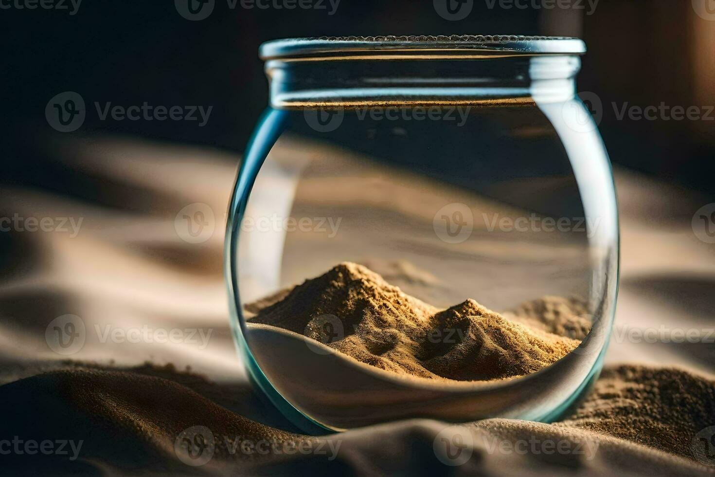 een glas pot gevulde met zand en zand. ai-gegenereerd foto