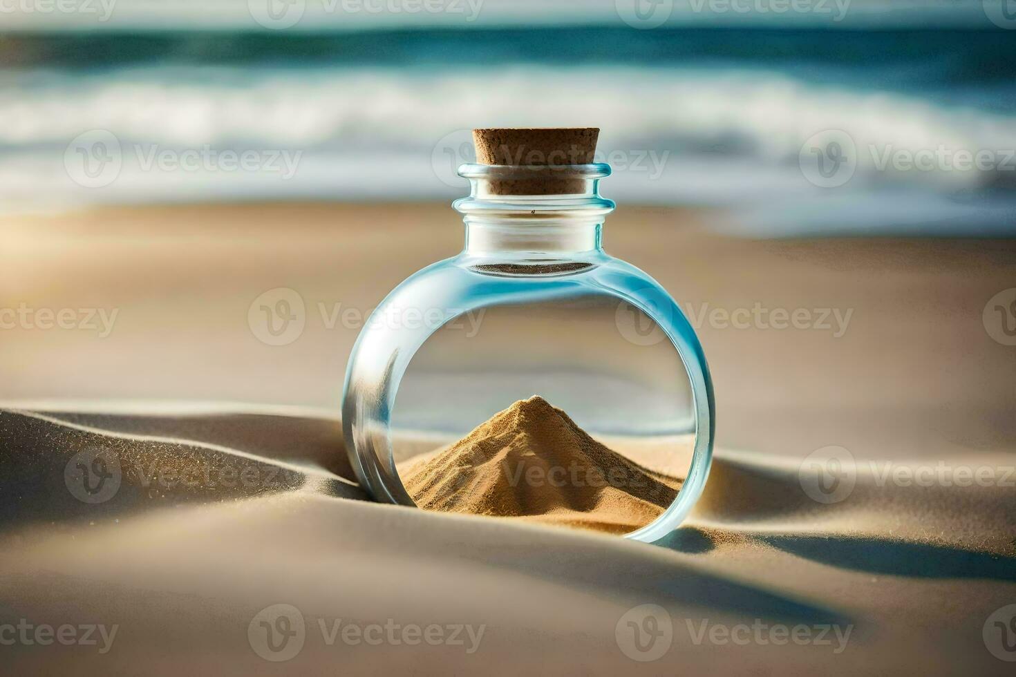 zand in een fles Aan de strand. ai-gegenereerd foto