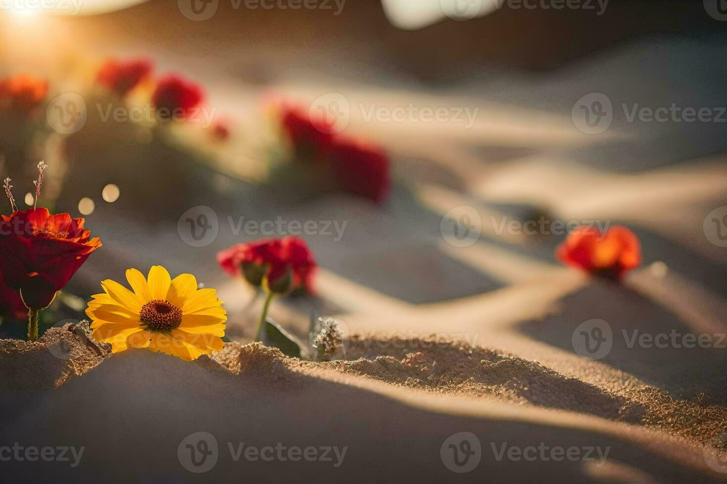 foto behang zand, bloemen, de woestijn, bloemen, de woestijn, bloemen, de woestijn,. ai-gegenereerd