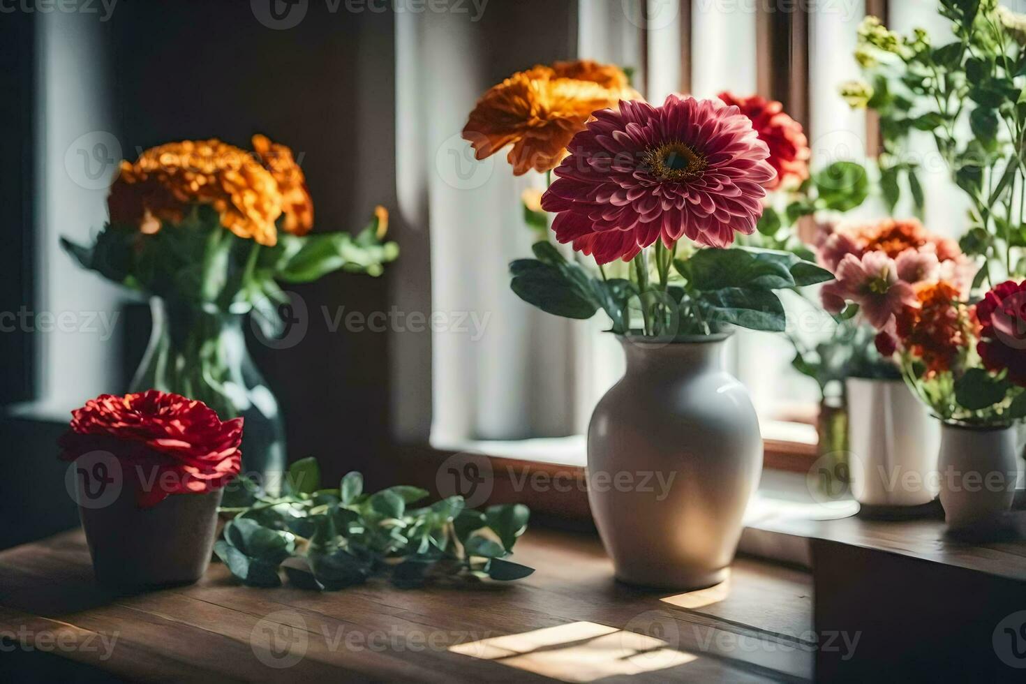 bloemen in vazen Aan een tafel. ai-gegenereerd foto