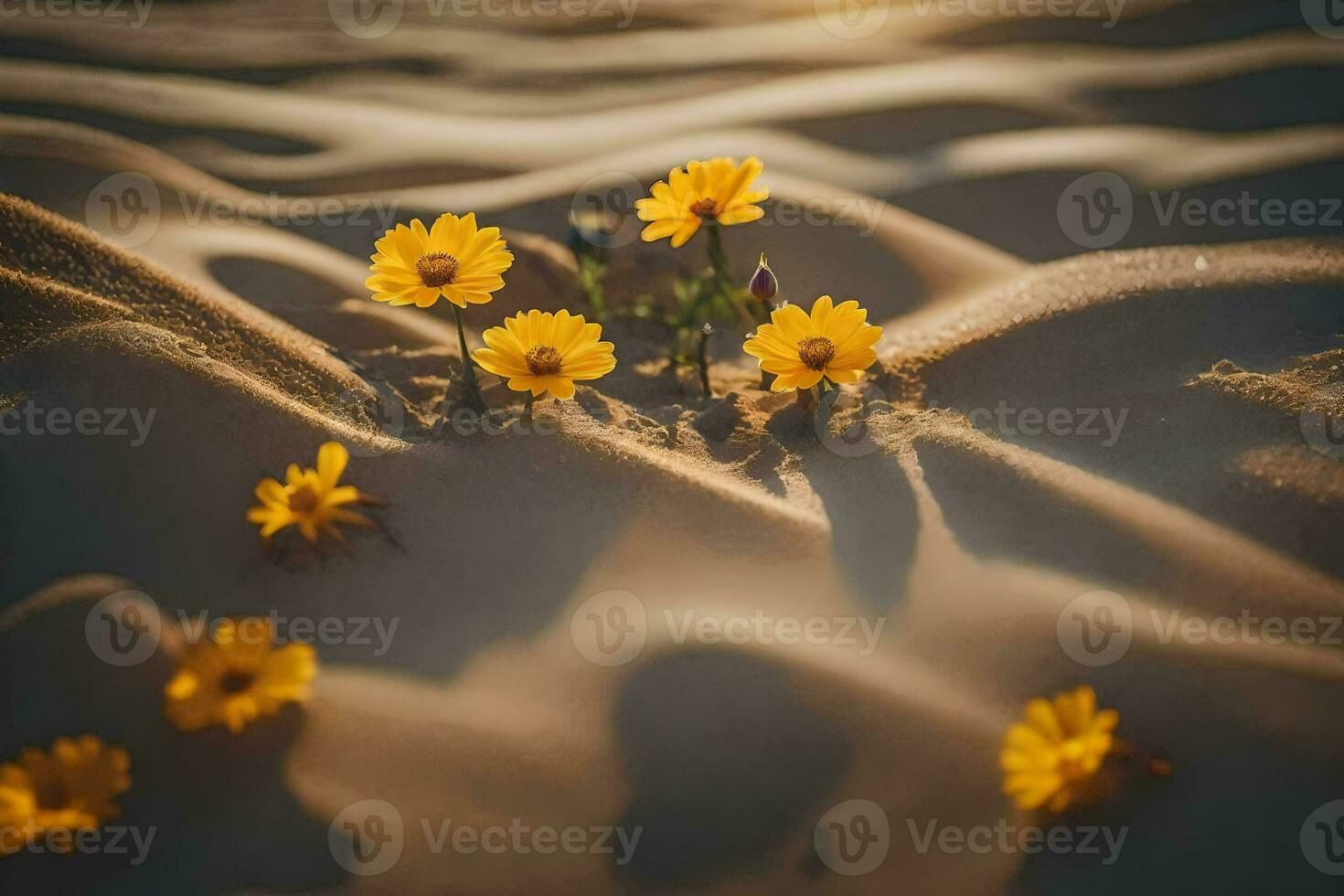 geel bloemen in de woestijn. ai-gegenereerd foto