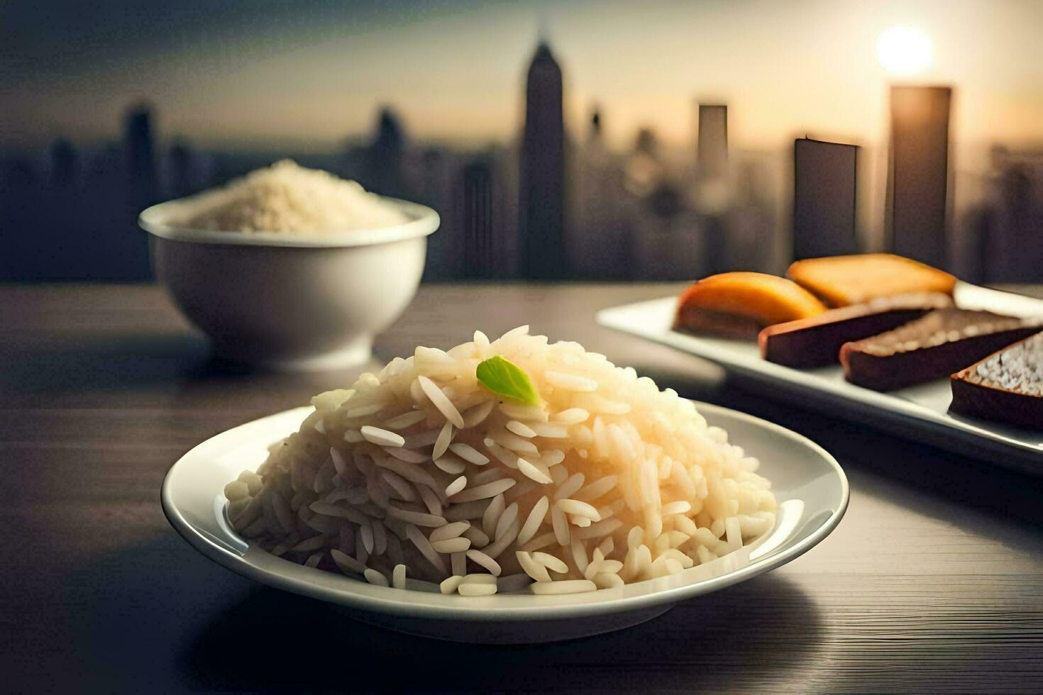 rijst, voedsel, de stad, voedsel, de stad, voedsel hd behang. ai-gegenereerd foto
