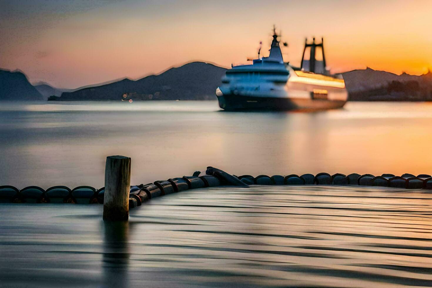 een boot in de water Bij zonsondergang. ai-gegenereerd foto