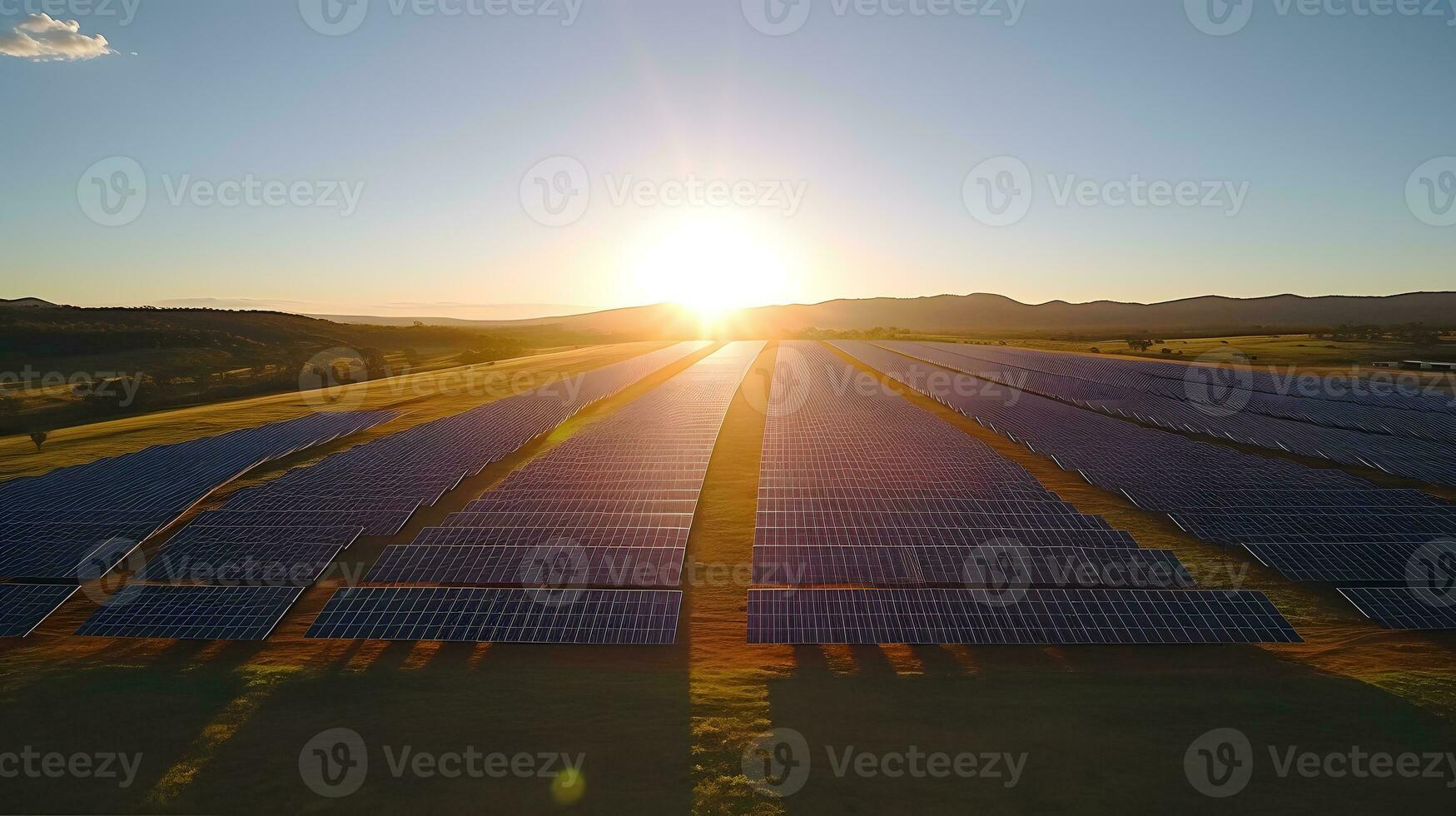 hernieuwbaar energie doorbraken met een antenne visie van een zonne- boerderij ai generatief foto