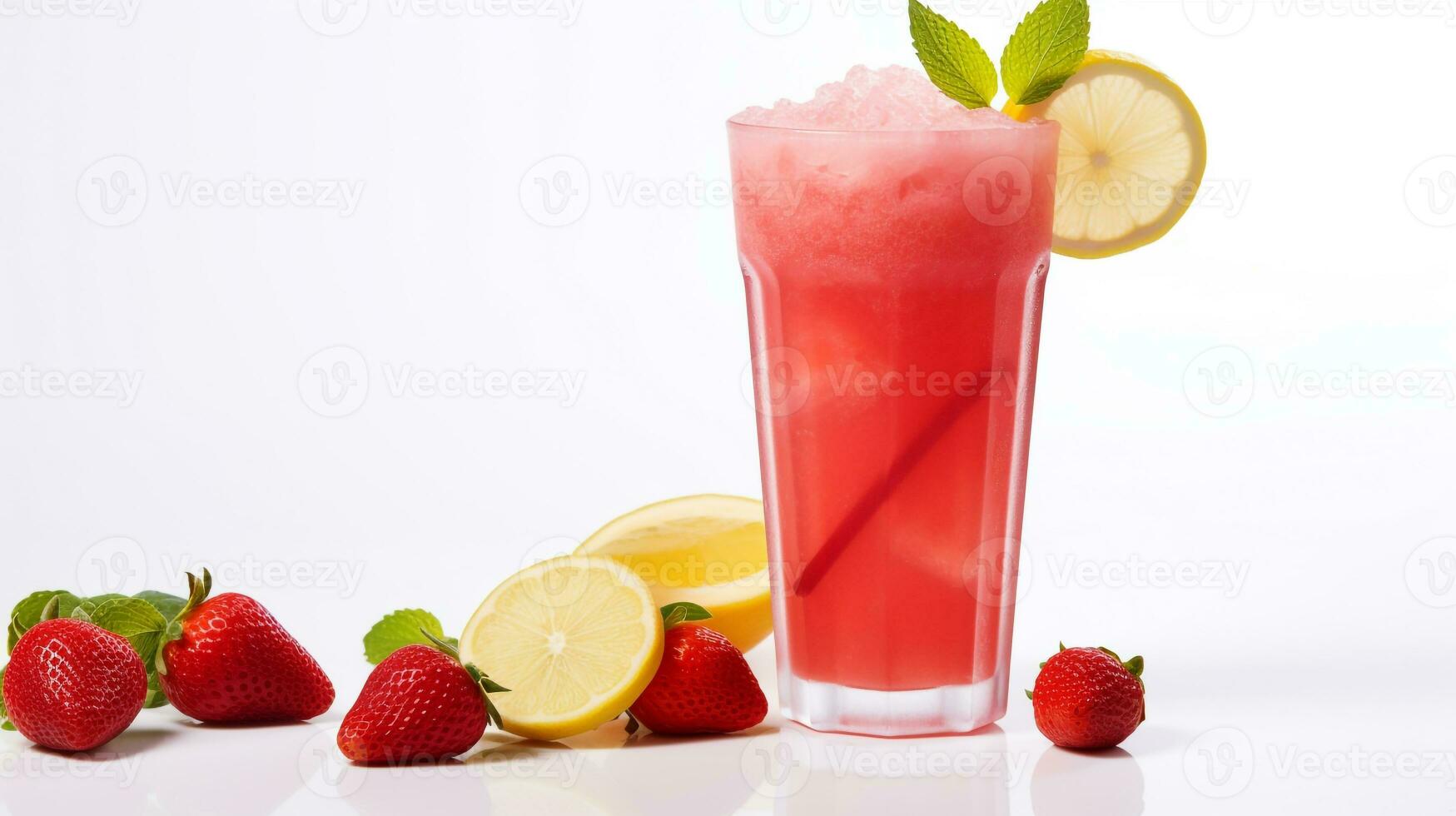 foto van een aardbei limonade geïsoleerd Aan vlak wit achtergrond. generatief ai