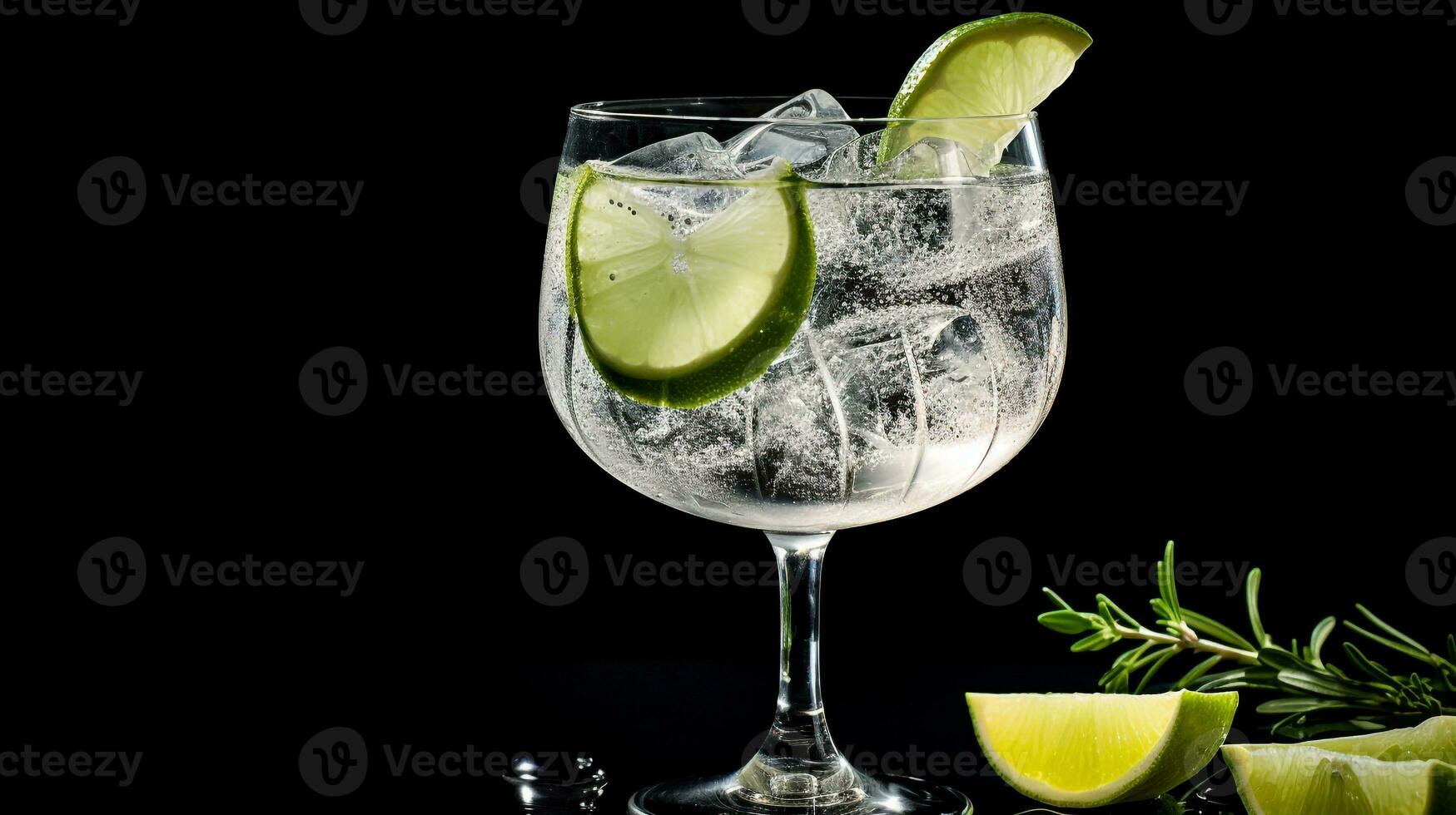 foto van een gin en tonic drinken geïsoleerd Aan zwart achtergrond. generatief ai