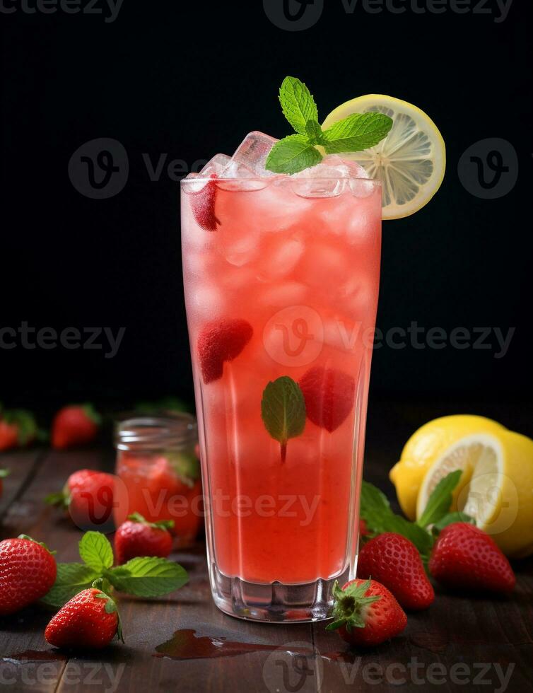 foto van sommige aardbei limonade drinken elegant geplateerd Aan een tafel. generatief ai