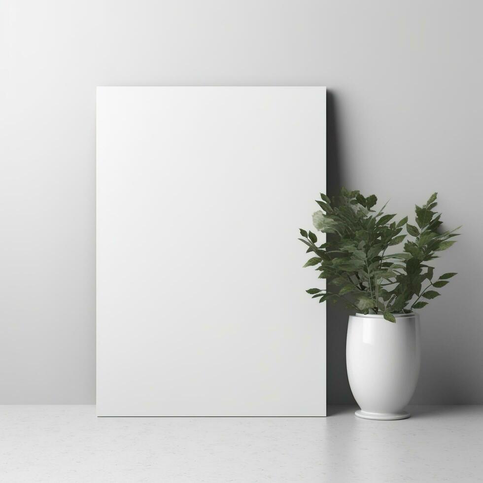 mockup een blanco leeg canvas. een grijs muur Aan de achtergrond. generatief ai foto