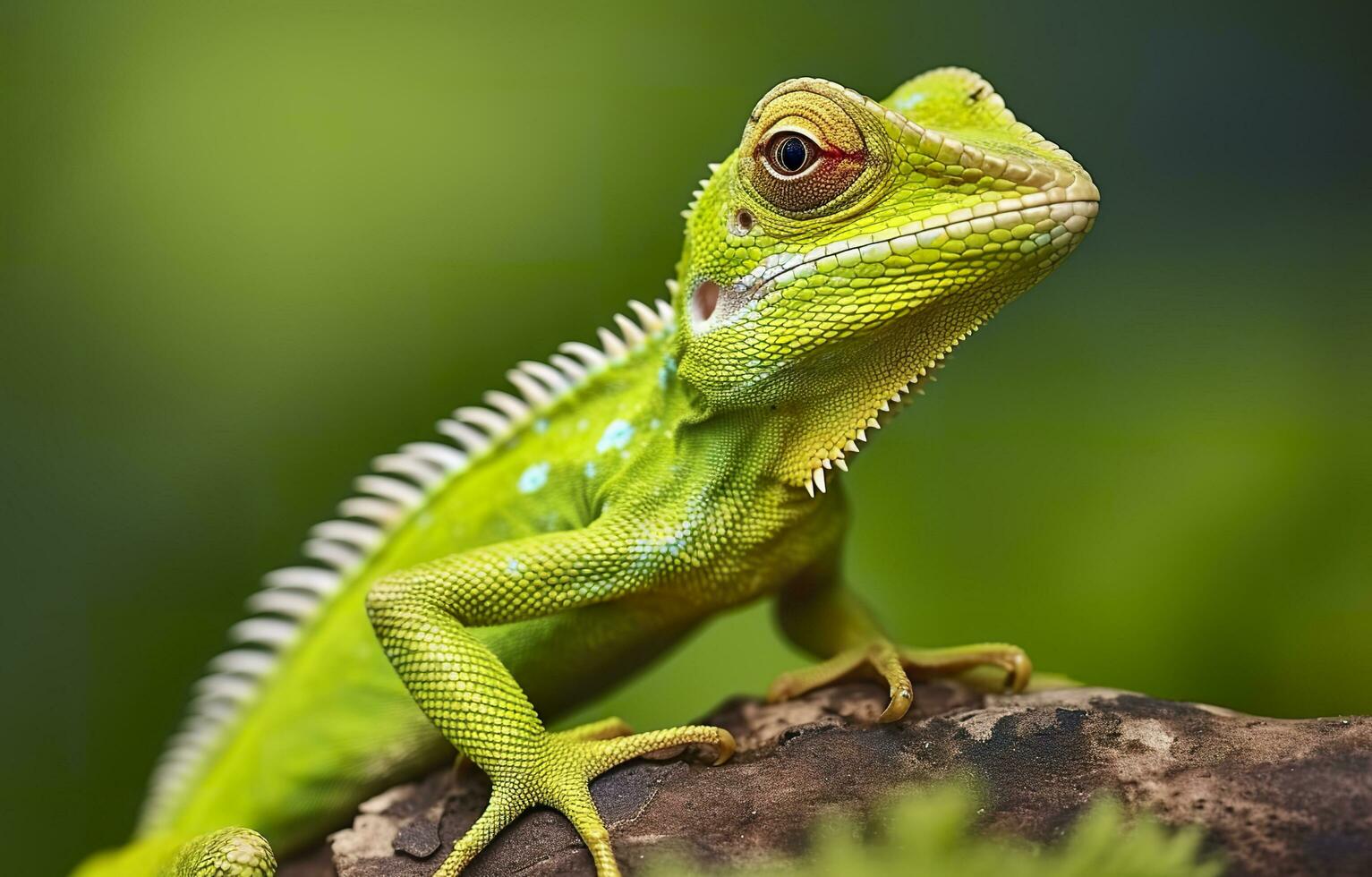 bronchocela cristatella, ook bekend net zo de groen kuif- hagedis. generatief ai foto