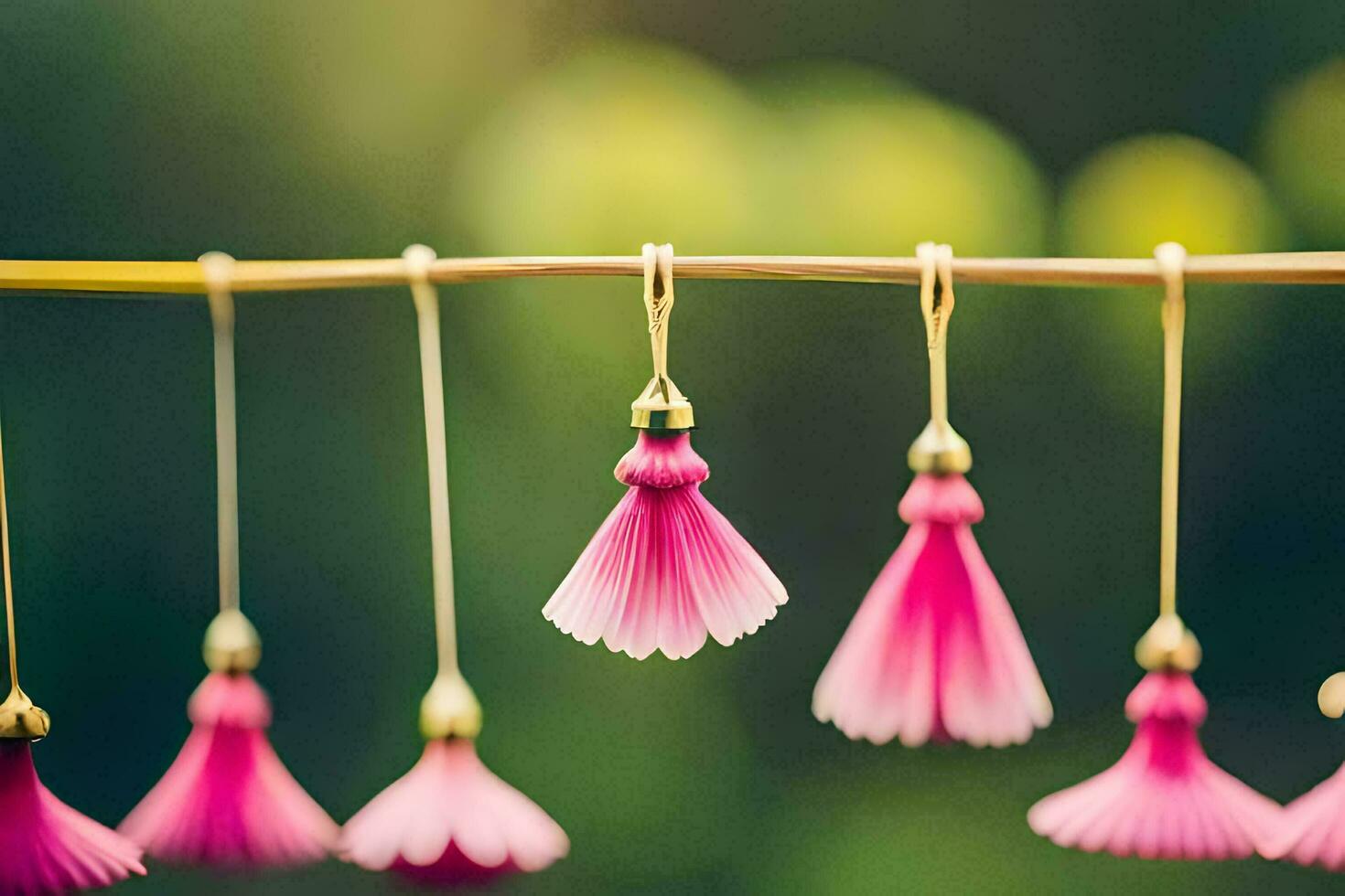 roze kwasten hangende van een snaar. ai-gegenereerd foto