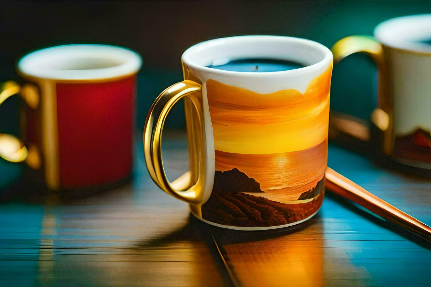 twee koffie mokken met een kaars en een mes. ai-gegenereerd foto