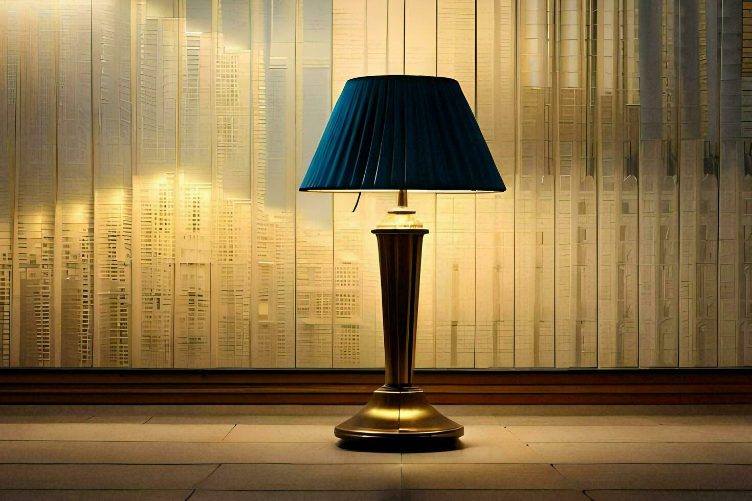 een lamp is zittend Aan een tafel in voorkant van een venster. ai-gegenereerd foto