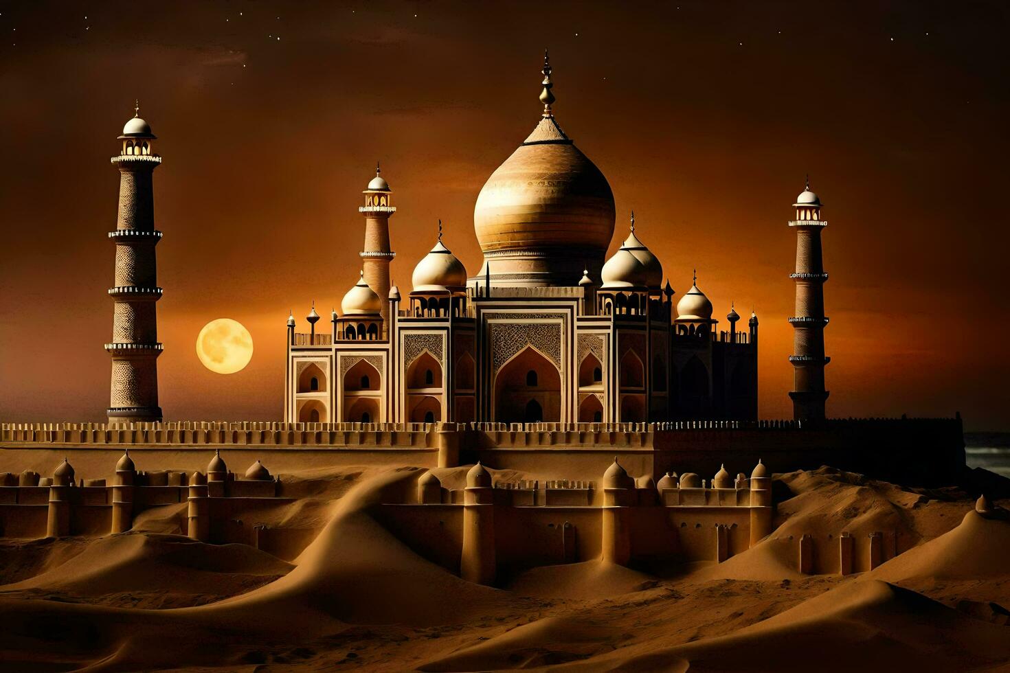 de taj mahal is een mooi gebouw in de woestijn. ai-gegenereerd foto