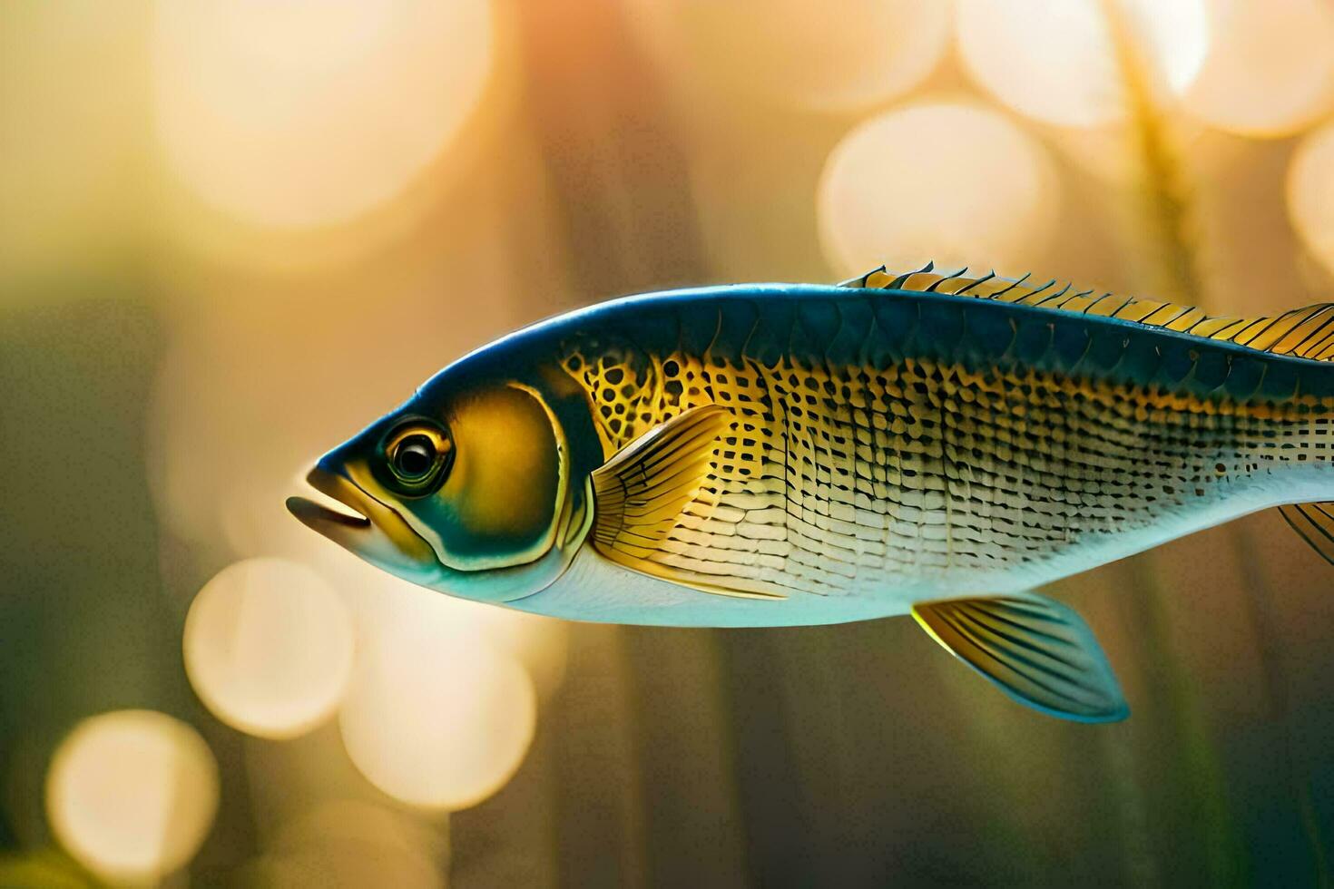 een vis zwemmen in de water met een helder licht. ai-gegenereerd foto