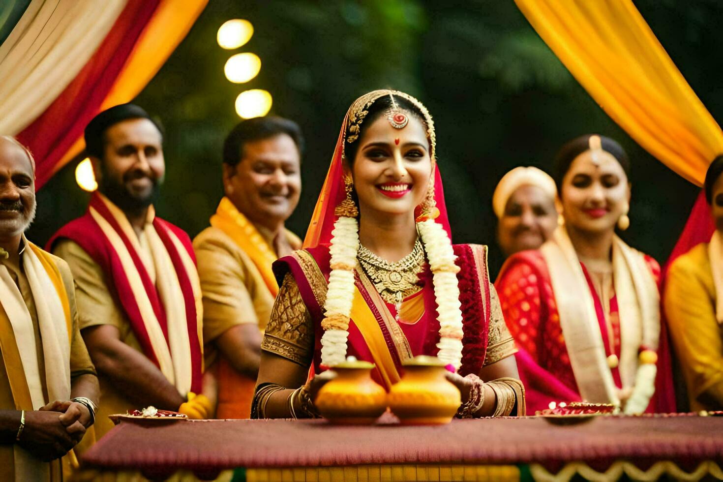 Indisch bruiloft ceremonie in Indië. ai-gegenereerd foto