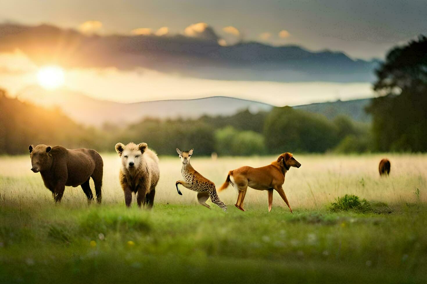 dieren in de wild Bij zonsondergang. ai-gegenereerd foto