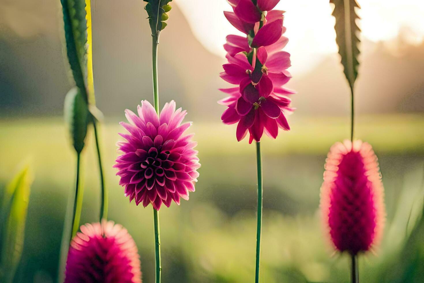 roze bloemen in de zon. ai-gegenereerd foto