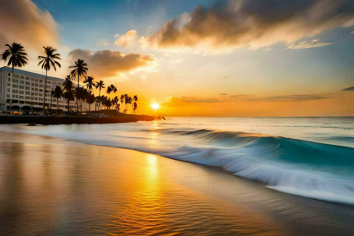 de zon sets Aan de strand in puerto rico. ai-gegenereerd foto