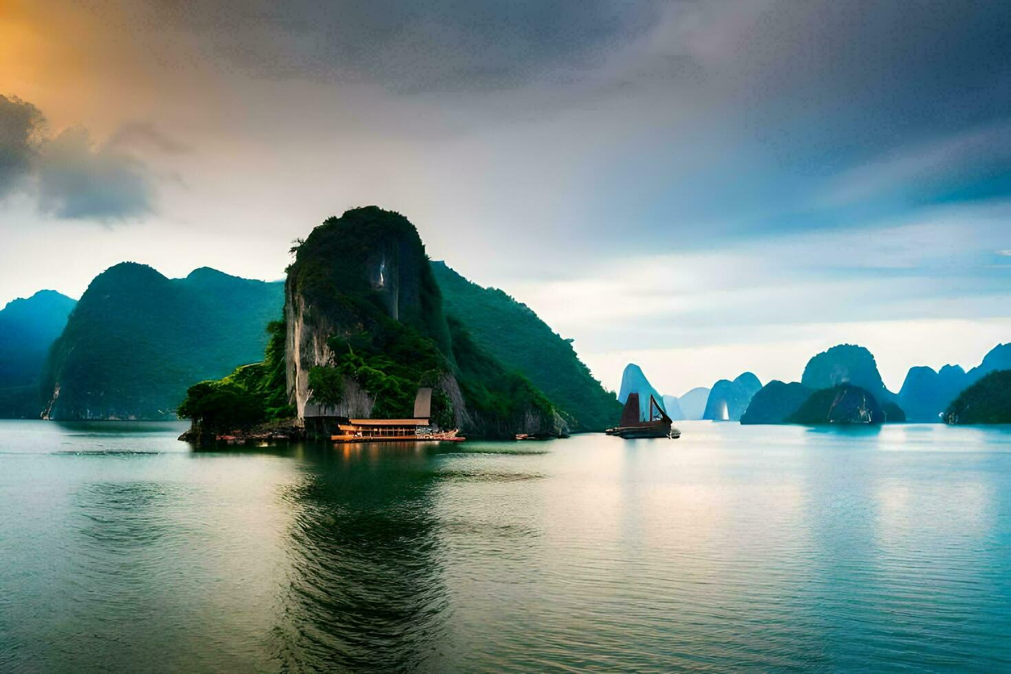 de mooi landschap van Halong baai. ai-gegenereerd foto