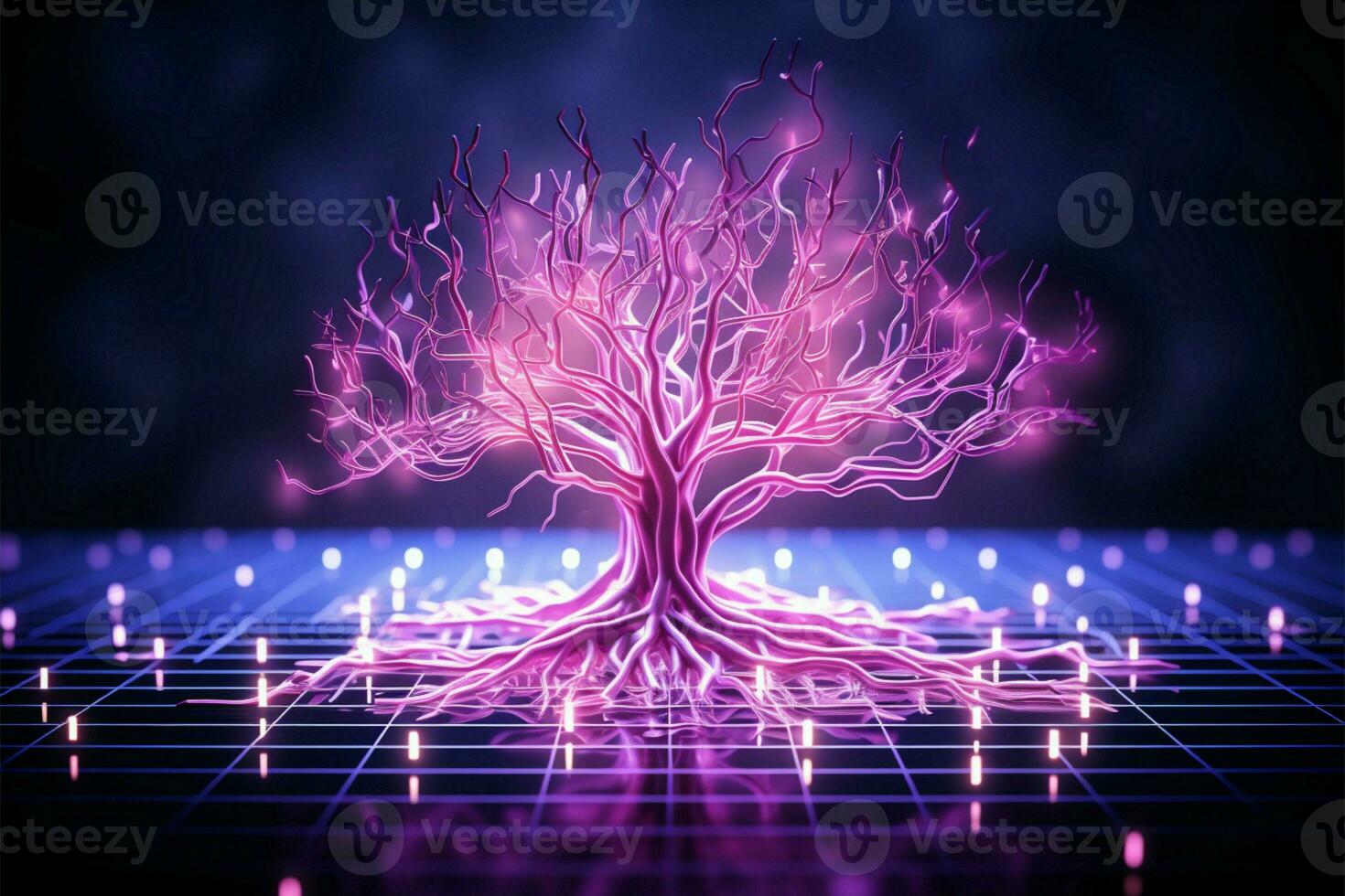 etherisch stroomkring boom roze en Purper texturen in 3d renderen ai gegenereerd foto