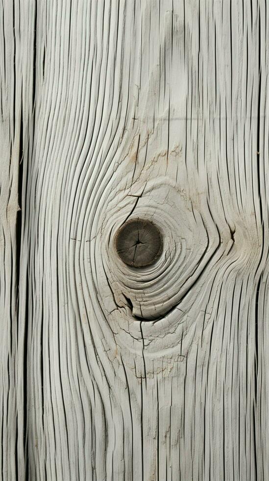 opvallend contrast van een getextureerde houten bord Aan wit hout verticaal mobiel behang ai gegenereerd foto