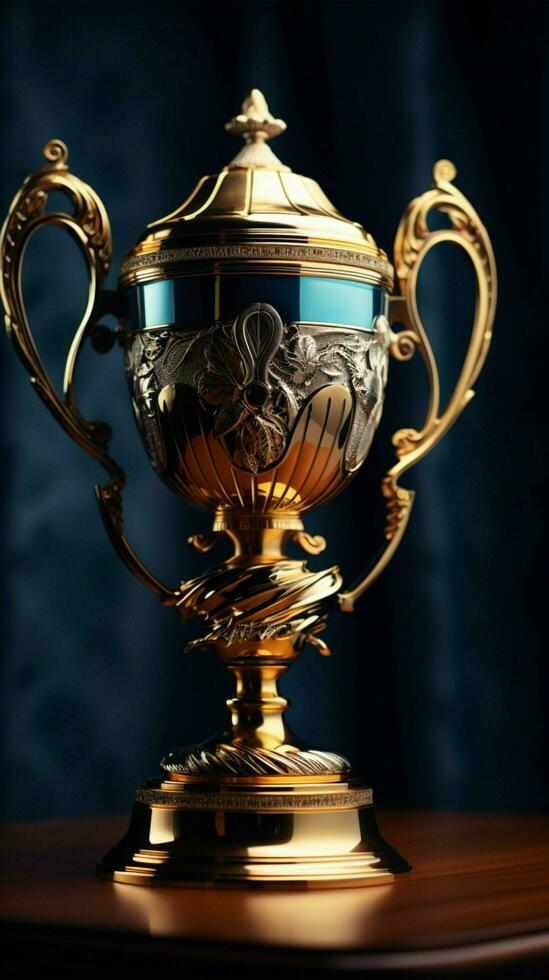 majestueus kampioen trofee net zo een symbool van triomf en prestatie verticaal mobiel behang ai gegenereerd foto