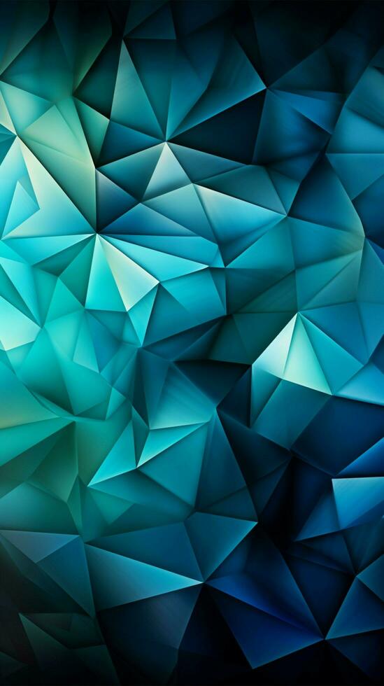 blauw, groente, en cyaan driehoeken samenvoegen met wit, een abstract zichtbaar tapijtwerk verticaal mobiel behang ai gegenereerd foto