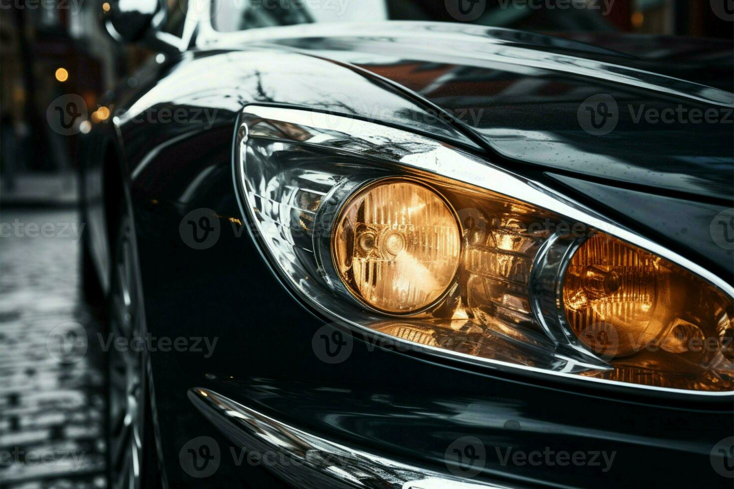 ingewikkeld details van glanzend, hoog einde auto's betoverend koplamp ontwerp ai gegenereerd foto