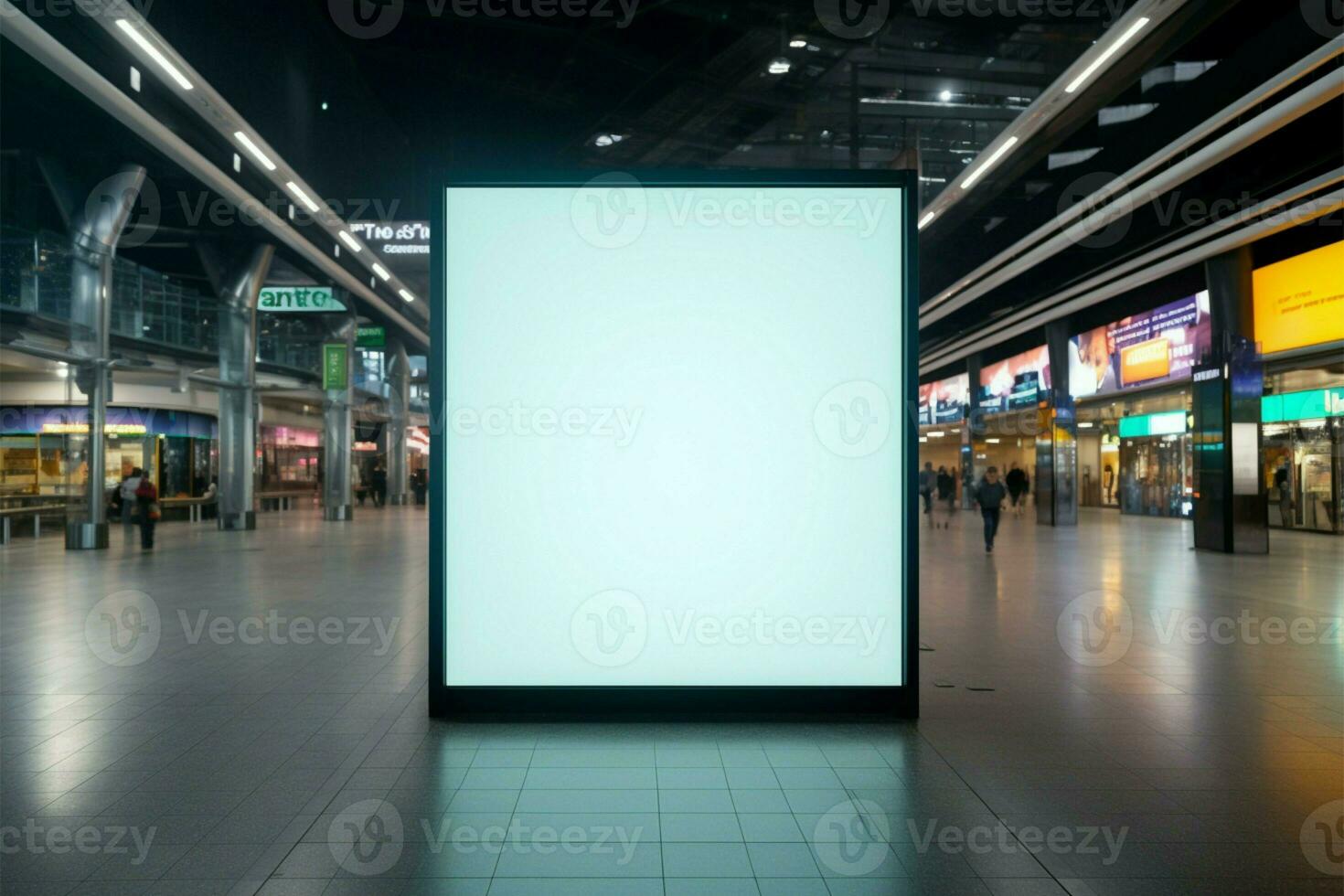 in de winkelcentra bruisend omgeving, een leeg aanplakbord wacht uw bericht ai gegenereerd foto