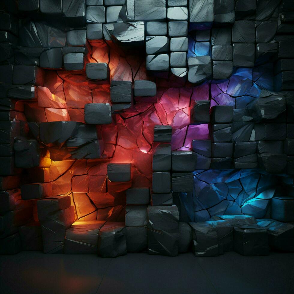 mystiek aura straalt uit van de obsidiaan getinte bakstenen van een schimmig muur voor sociaal media post grootte ai gegenereerd foto