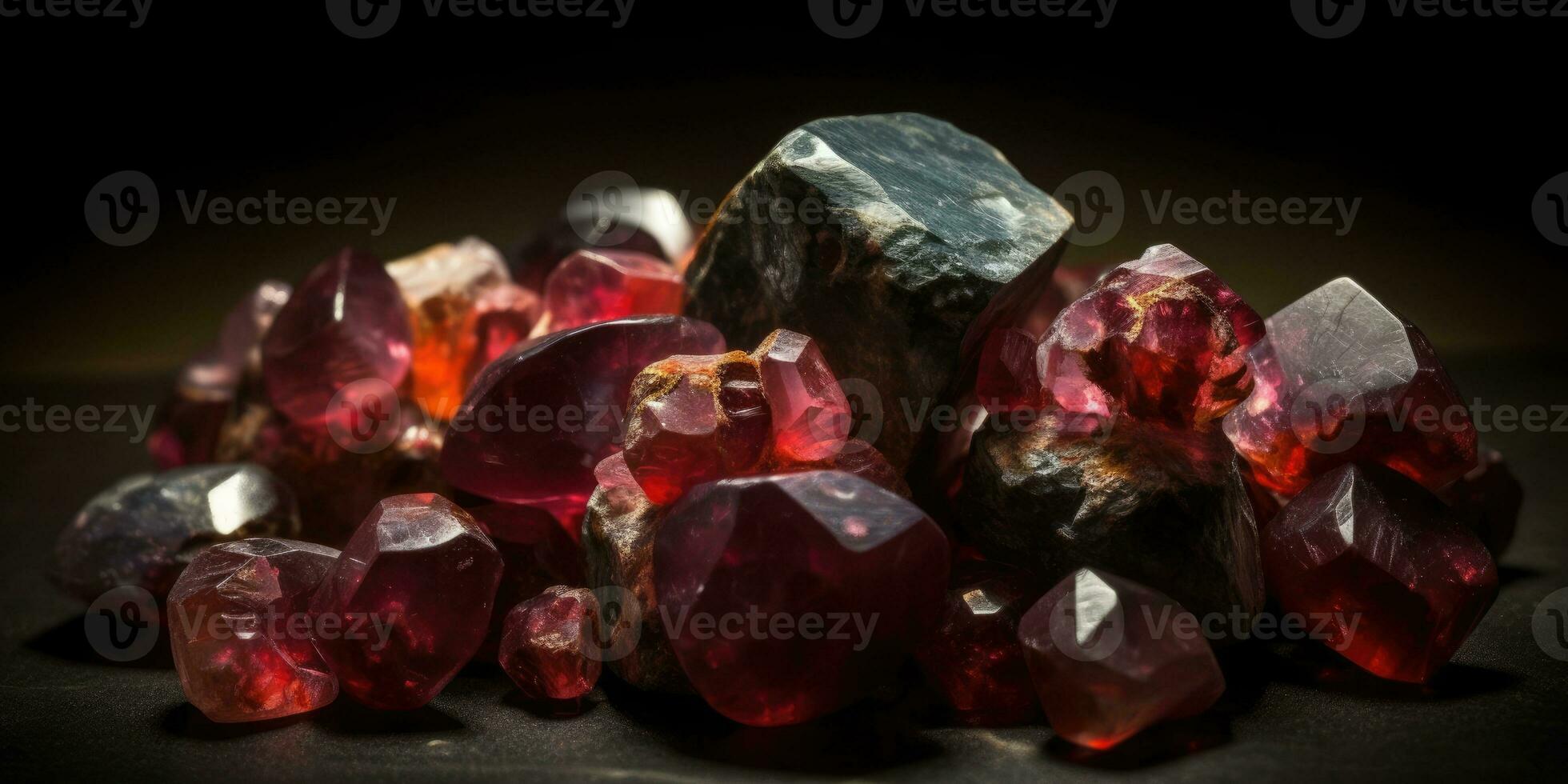 detailopname foto van de mineraal steen granaat, macro. generatief ai