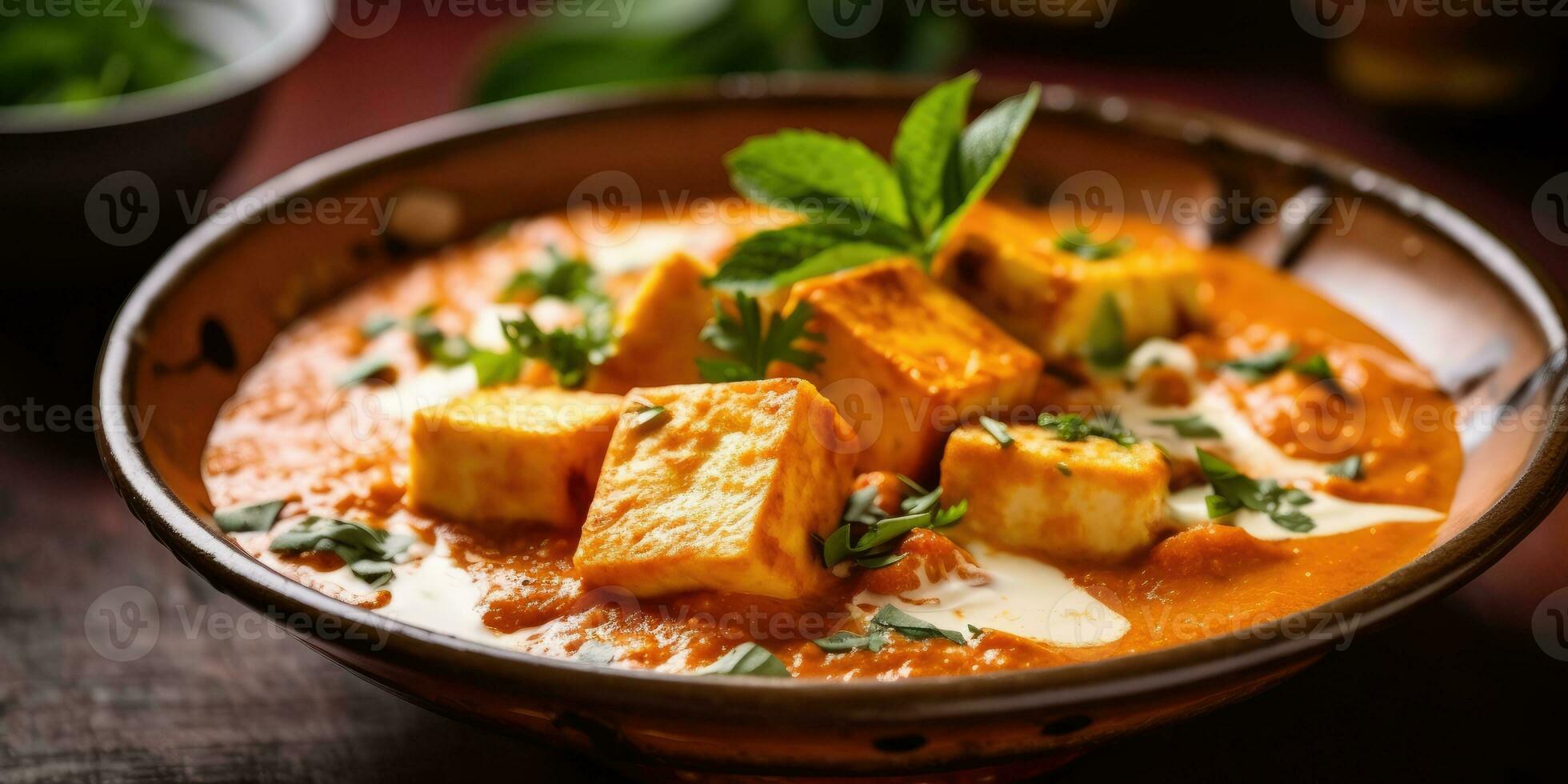 heerlijk paneer bater masala schotel in een Indisch restaurant. generatief ai foto