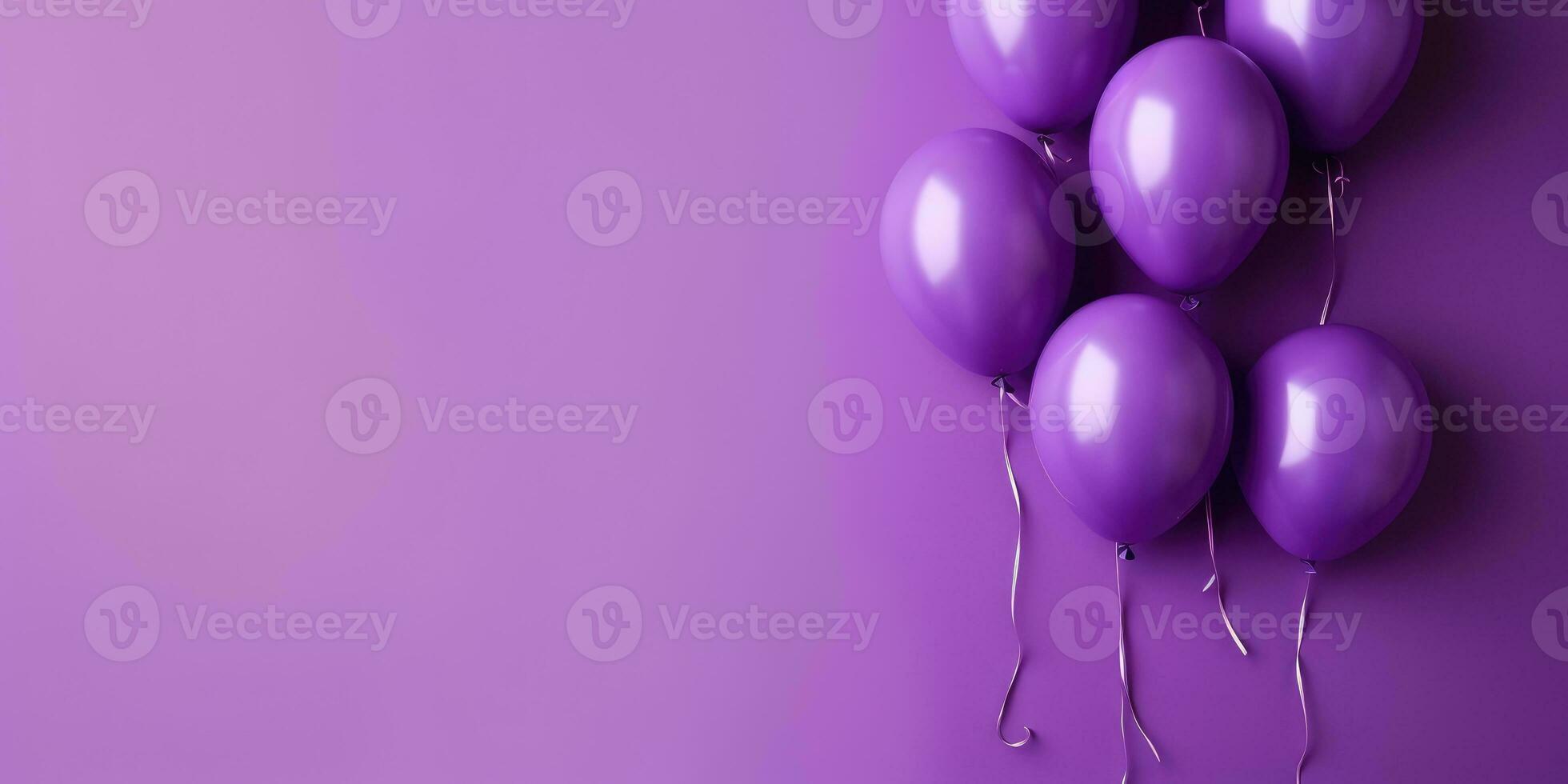 Purper ballonnen Aan een Purper achtergrond, met ruimte voor tekst. Purper spandoek. generatief ai foto