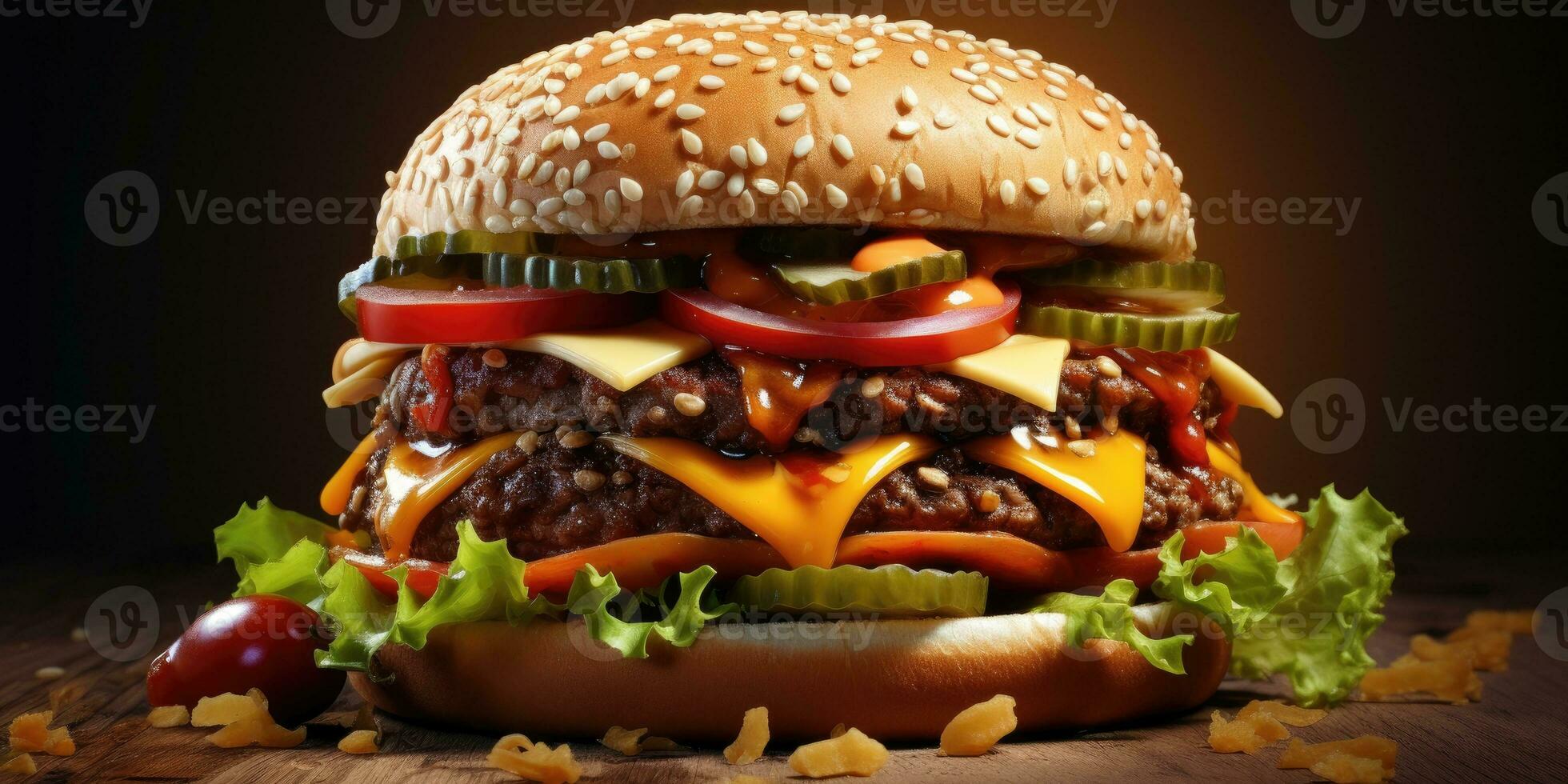 Hamburger detailopname. snel voedsel. generatief ai foto