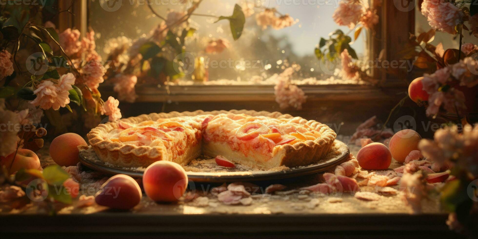 perzik taart. smakelijk taart detailopname. appels, vruchten. generatief ai foto