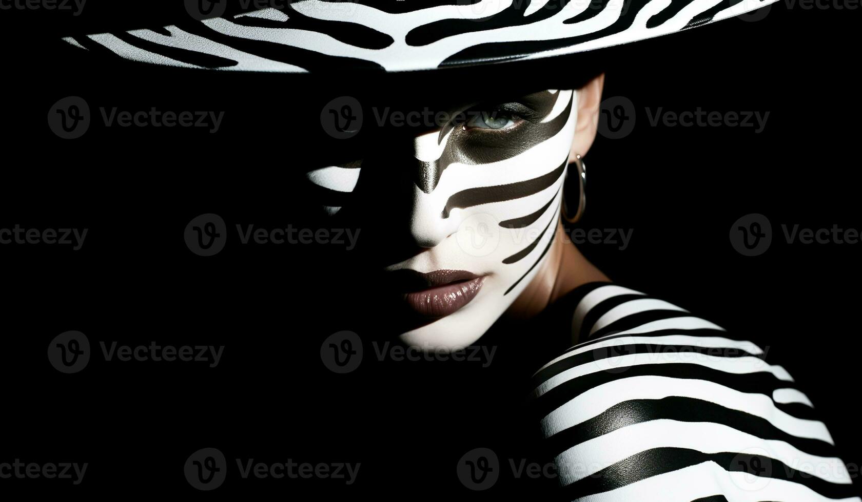 fantasie gezicht schilderen, zebra Look, in wit en zwart. ai gegenereerd foto