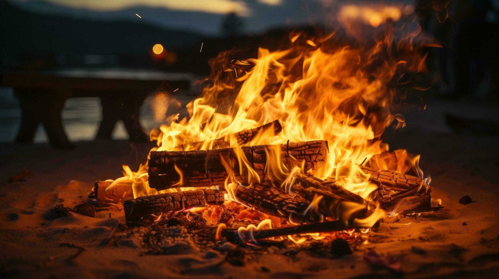 vlammend kampvuur brandwonden ai gegenereerd foto