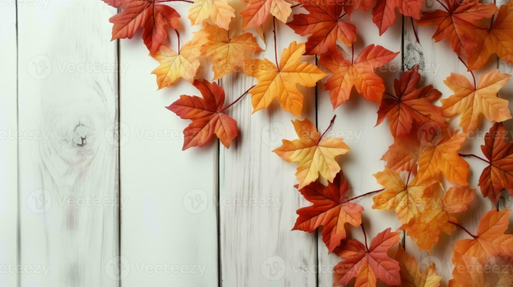 herfst bladeren Aan een wit houten ai gegenereerd foto