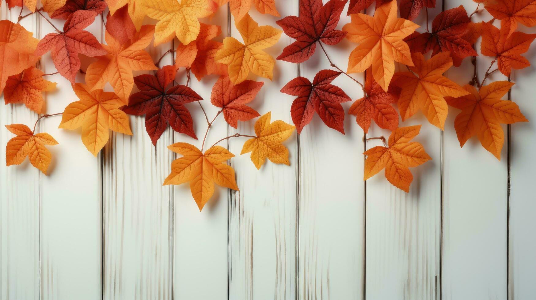 herfst bladeren Aan een wit houten ai gegenereerd foto