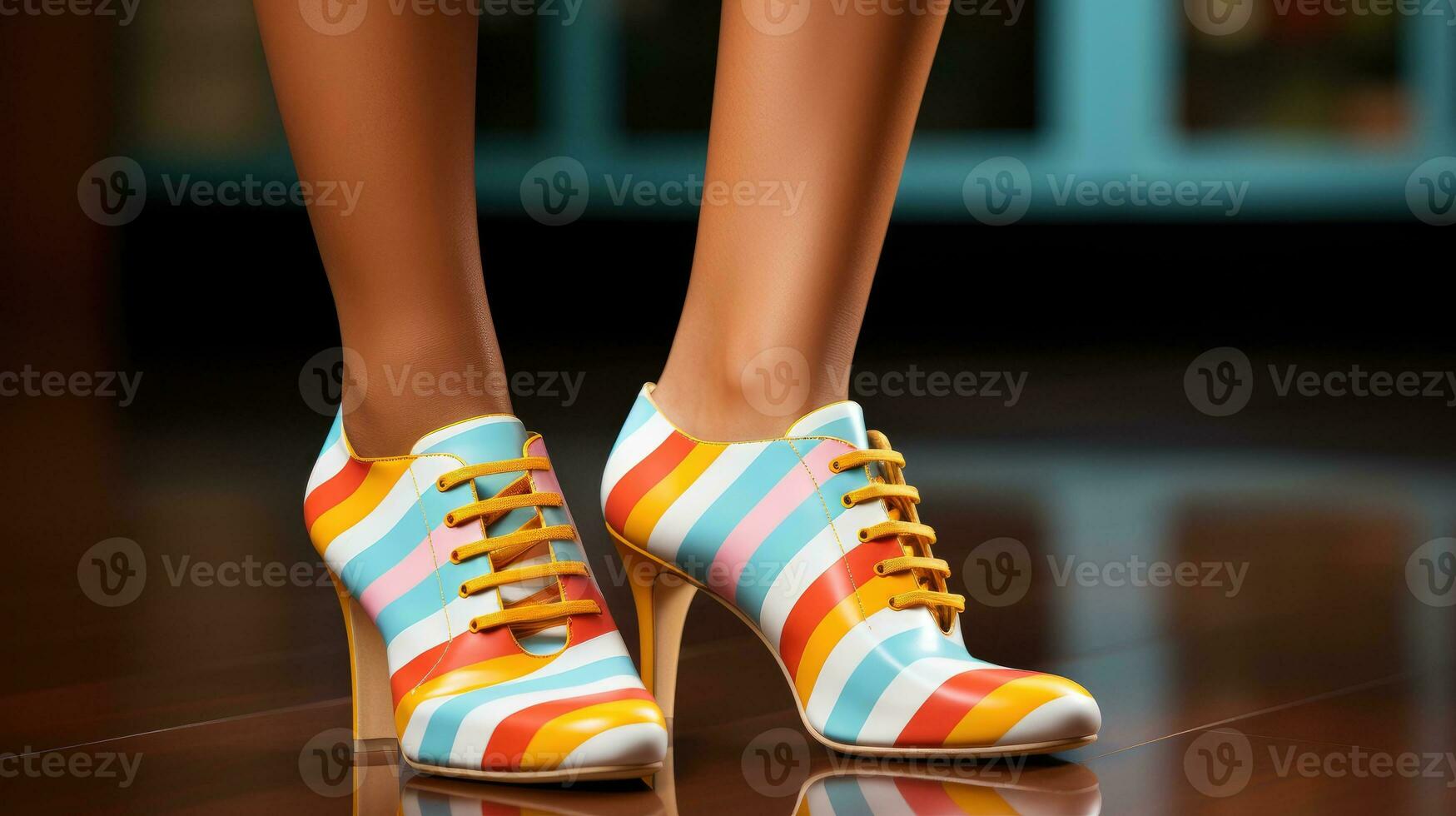 vrouw vervelend kleurrijk sokken en schoenen ai gegenereerd foto